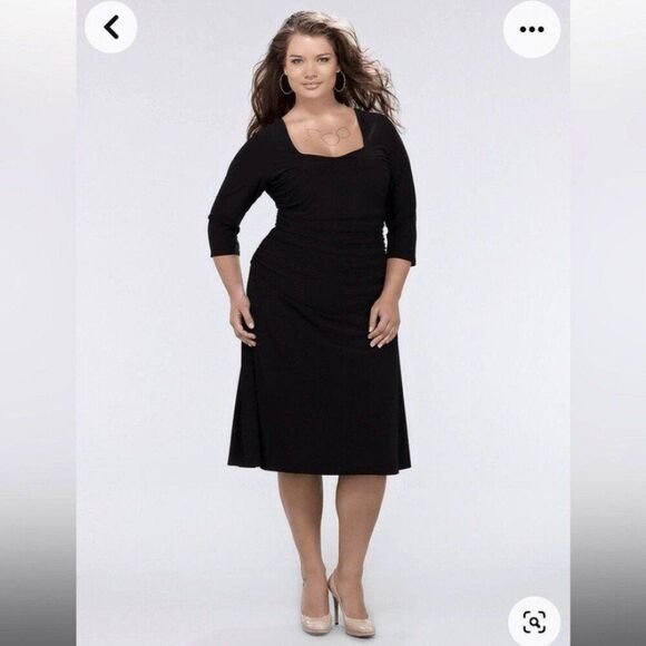 Kiyonna Flaunt Ruched Cocktail Party Dress Black 14 LBD Event EUC - Picture 1 of 7